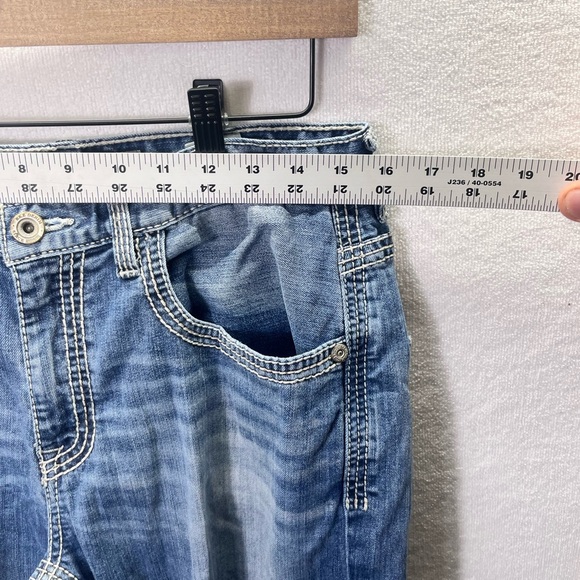 BKE Buckle Tyler Straight Leg Jeans Mens 32R Stretch Denim Blue Wide Stitch 1941 - Picture 5 of 10